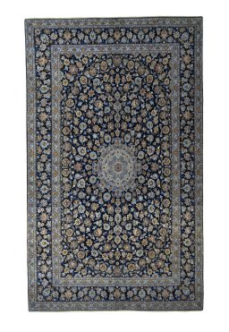 Full view of 2000s Kashan rug from Iran / Persia, 514 × 311 cm in Blue tones