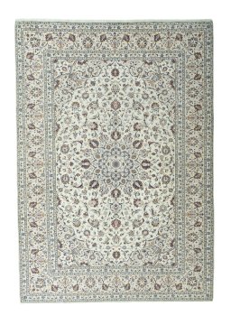 Full view of 2000s Kashan rug from Iran / Persia, 354 × 251 cm in Beige tones
