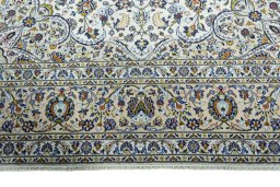 Full view of 2000s Kashan rug from Iran / Persia, 404 × 300 cm in Beige tones