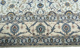 Full view of 2000s Kashan rug from Iran / Persia, 425 × 315 cm in Beige tones