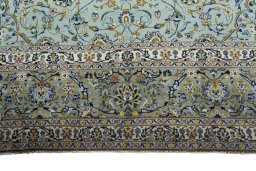 Full view of 2000s Kashan rug from Iran / Persia, 436 × 298 cm in Green tones