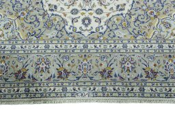 Full view of 2000s Kashan rug from Iran / Persia, 343 × 243 cm in Beige tones