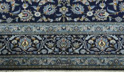 Full view of 2000s Kashan rug from Iran / Persia, 413 × 310 cm in Blue tones