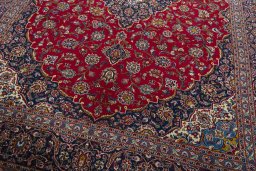 Close-up detail of 2000s Kashan rug from Iran / Persia showing Wool weave