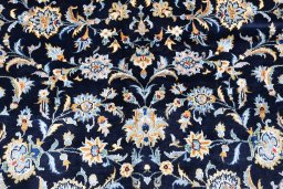 Full view of 2000s Kashan rug from Iran / Persia, 377 × 269 cm in Blue tones