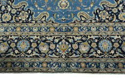 Full view of 2000s Kashan rug from Iran / Persia, 390 × 270 cm in Blue tones