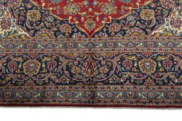 Full view of 2000s Kashan rug from Iran / Persia, 407 × 300 cm in Red tones
