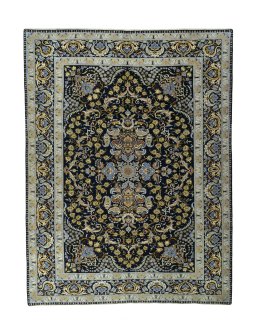 Full view of 2000s Kashan rug from Iran / Persia, 397 × 303 cm in Blue tones