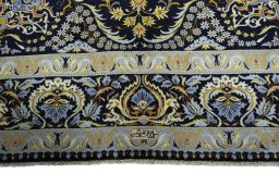 Full view of 2000s Kashan rug from Iran / Persia, 397 × 303 cm in Blue tones