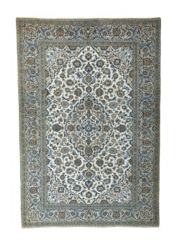 Full view of 2000s Kashan rug from Iran / Persia, 294 × 200 cm in Beige tones