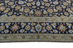 Full view of 2000s Kashan rug from Iran / Persia, 429 × 308 cm in Blue tones