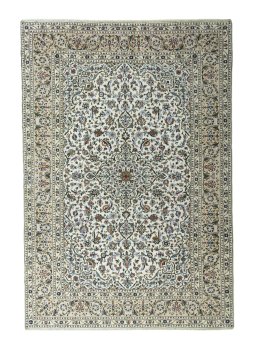 Full view of 2000s Kashan rug from Iran / Persia, 361 × 248 cm in Beige tones