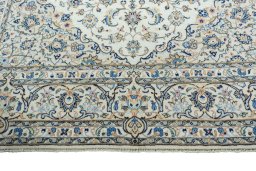 Full view of 2000s Kashan rug from Iran / Persia, 354 × 241 cm in Beige tones