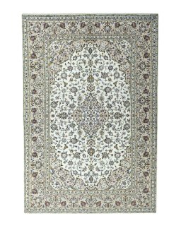 Full view of 2000s Kashan rug from Iran / Persia, 297 × 200 cm in Beige tones
