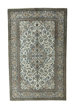 Full view of 2000s Kashan rug from Iran / Persia, 315 × 200 cm in Beige tones