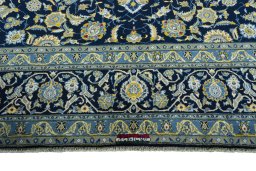 Full view of 2000s Kashan rug from Iran / Persia, 430 × 305 cm in Blue tones