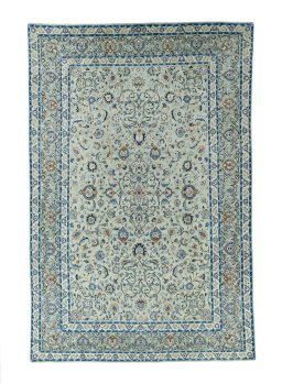 Full view of 2000s Kashan rug from Iran / Persia, 367 × 243 cm in Green tones
