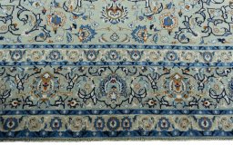 Full view of 2000s Kashan rug from Iran / Persia, 367 × 243 cm in Green tones