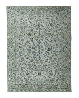 Full view of 2000s Kashan rug from Iran / Persia, 404 × 303 cm in Blue tones