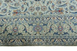 Full view of 2000s Kashan rug from Iran / Persia, 404 × 303 cm in Blue tones