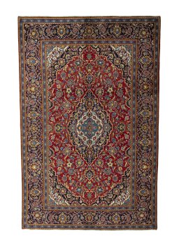 Full view of 2000s Kashan rug from Iran / Persia, 302 × 196 cm in Red tones