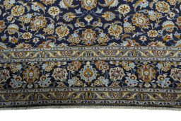 Full view of 2000s Kashan rug from Iran / Persia, 395 × 303 cm in Blue tones