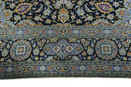 Full view of 2000s Kashan rug from Iran / Persia, 414 × 310 cm in Blue tones