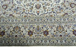 Full view of 2000s Kashan rug from Iran / Persia, 400 × 292 cm in Beige tones