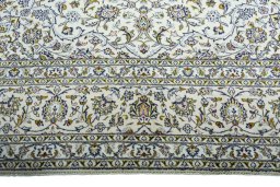 Full view of 2000s Kashan rug from Iran / Persia, 402 × 295 cm in Beige tones