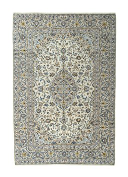 Full view of 2000s Kashan rug from Iran / Persia, 360 × 247 cm in Beige tones