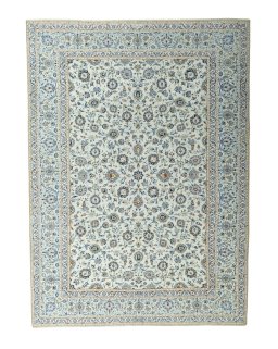Full view of 2000s Kashan rug from Iran / Persia, 406 × 295 cm in Beige tones
