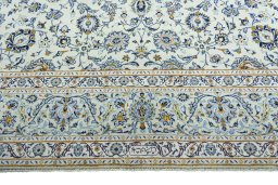 Full view of 2000s Kashan rug from Iran / Persia, 406 × 295 cm in Beige tones