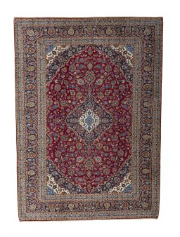 Full view of 2000s Kashan rug from Iran / Persia, 348 × 251 cm in Red tones