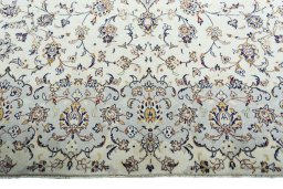 Full view of 2000s Kashan rug from Iran / Persia, 400 × 297 cm in Beige tones