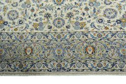 Full view of 2000s Kashan rug from Iran / Persia, 317 × 234 cm in Beige tones