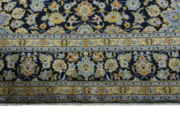 Full view of 2000s Kashan rug from Iran / Persia, 423 × 302 cm in Blue tones