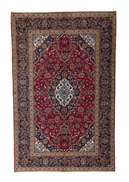 Full view of 2000s Kashan rug from Iran / Persia, 305 × 197 cm in Red tones