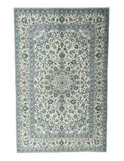 Full view of 2000s Kashan rug from Iran / Persia, 302 × 196 cm in Beige tones