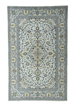 Full view of 2000s Kashan rug from Iran / Persia, 310 × 197 cm in Beige tones