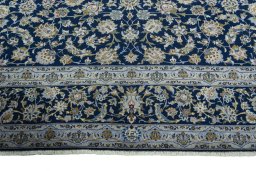 Full view of 2000s Kashan rug from Iran / Persia, 405 × 307 cm in Blue tones
