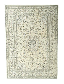 Full view of New Kashan rug from Iran / Persia, 346 × 246 cm in Beige tones