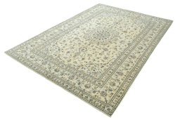 Corner detail of New Kashan rug showing border pattern and Wool pile