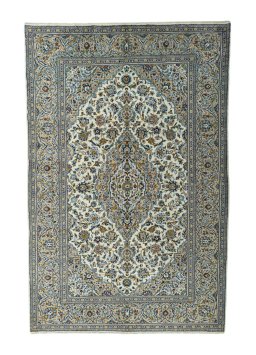 Full view of 2000s Kashan rug from Iran / Persia, 307 × 202 cm in Beige tones