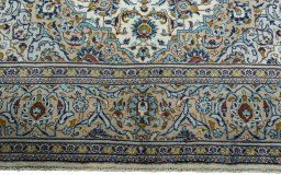 Full view of 2000s Kashan rug from Iran / Persia, 307 × 202 cm in Beige tones