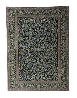Full view of 2000s Kashan rug from Iran / Persia, 371 × 279 cm in Blue tones