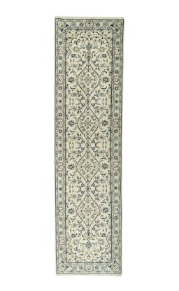 Full view of 2000s Kashan rug from Iran / Persia, 297 × 80 cm in Beige tones