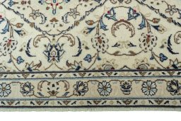 Full view of 2000s Kashan rug from Iran / Persia, 297 × 80 cm in Beige tones