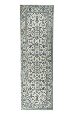 Full view of 2000s Kashan rug from Iran / Persia, 306 × 95 cm in Beige tones