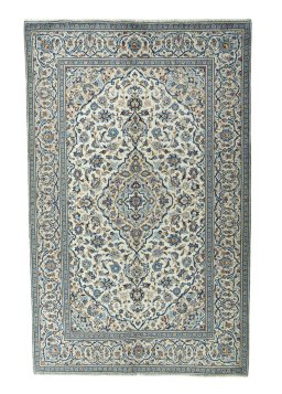 Full view of 2000s Kashan rug from Iran / Persia, 306 × 195 cm in Beige tones
