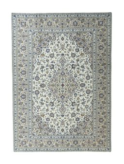 Full view of 2000s Kashan rug from Iran / Persia, 340 × 245 cm in Beige tones